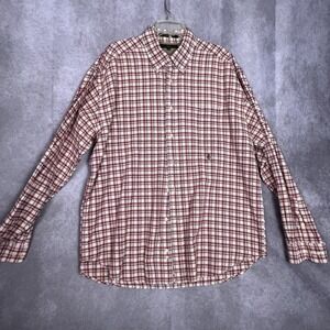 Tommy Hilfiger Shirt Men's XL Cotton Button Down L/S Red/Blue/Tan Plaid‎